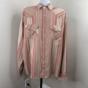 Martini Ranch Pearl Snap Button Long Sleeve Shirt Stripe Red Pink Men’s Sz L
